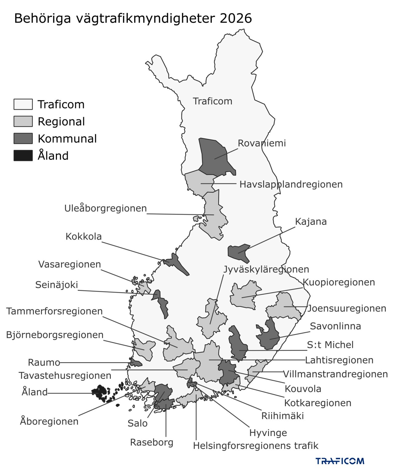 Karta över beröriga vägtrafikmyndigheter.