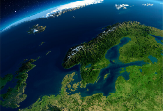 Pohjois-Eurooppa avaruudesta kuvattuna.