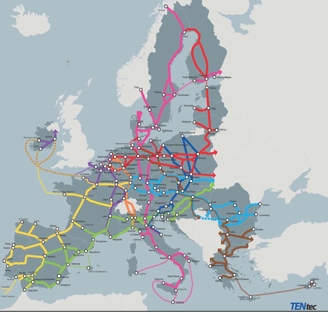 Ydinverkkokäytävät Euroopassa CEF2 linjaus