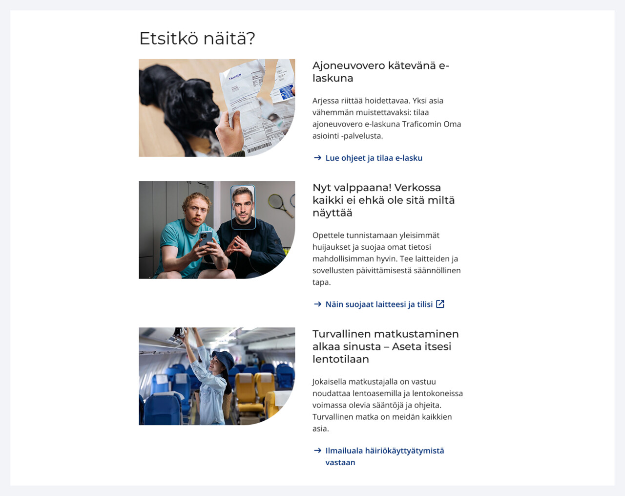 Esimerkkikikuva kuvallisesta nostosta perussivun sivupohjalla. Nostoja on kolme ja ne ovat allekkain.