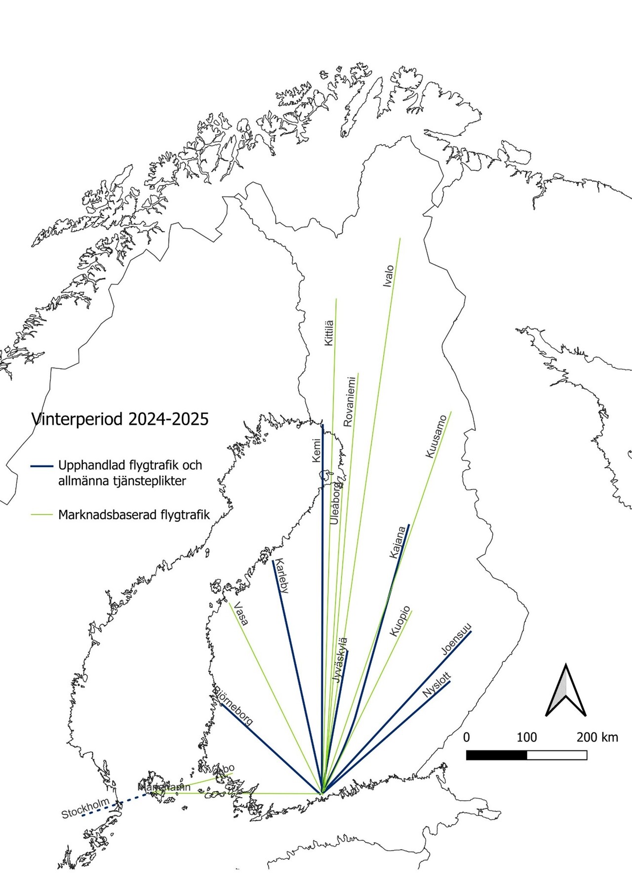 Marknadsdrivna och statligt understödda regionflyg under vinterperioden 2024-2025.