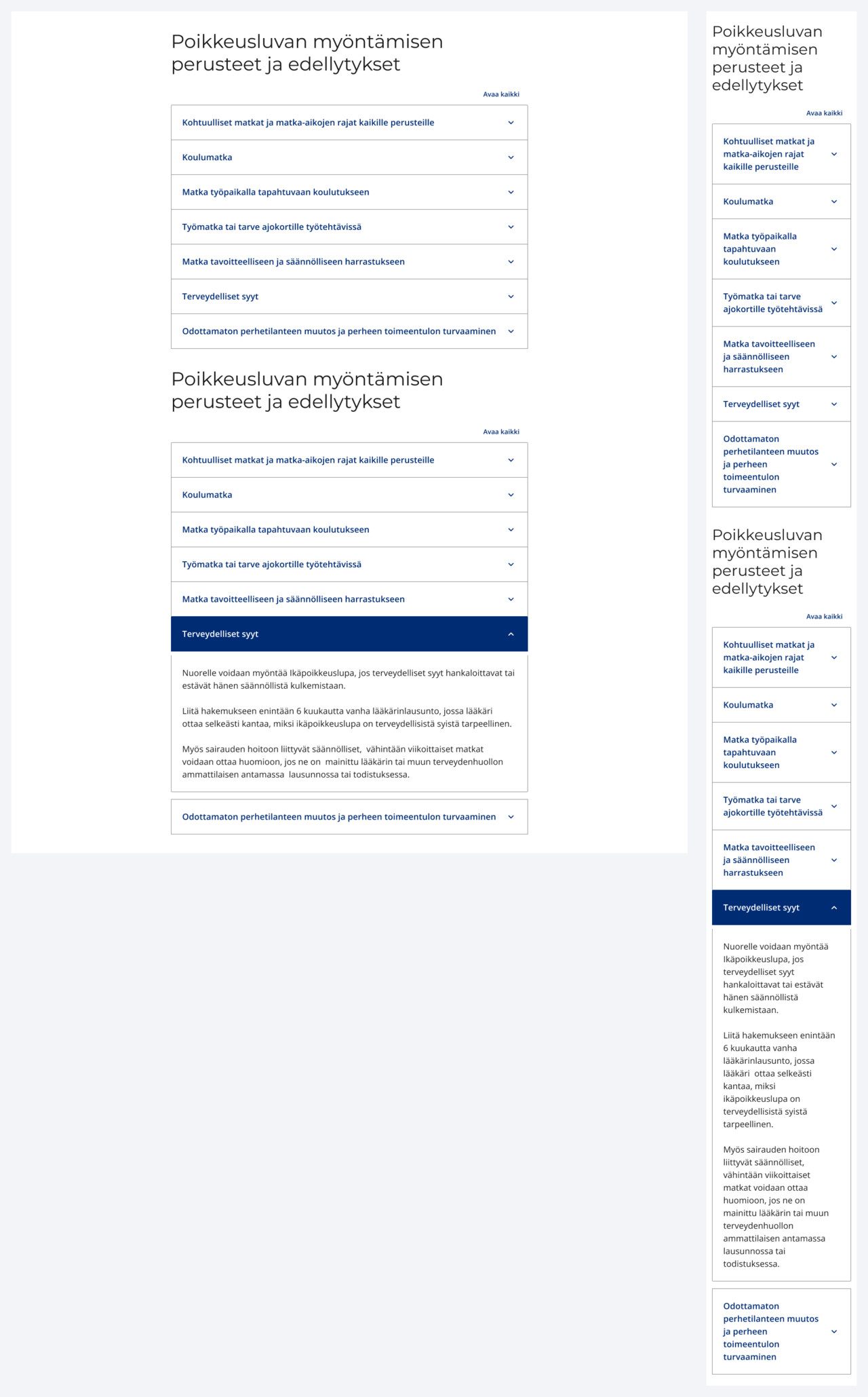 Esimerkkikuva sisältöhaitarista auki ja kiinni tietokoneella ja mobiilissa.