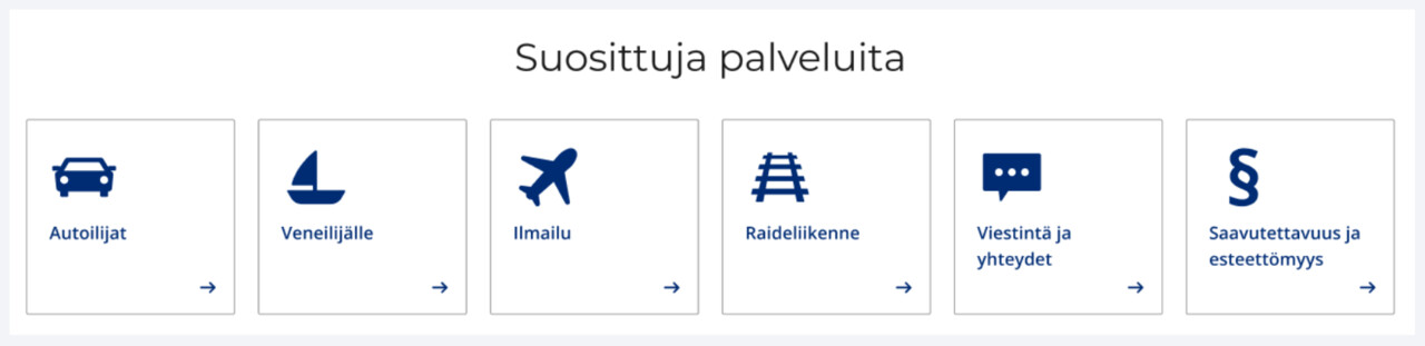 Kuvankaappaus ikonilinkeistä, joissa on esitelty suosituimpia palveluita 